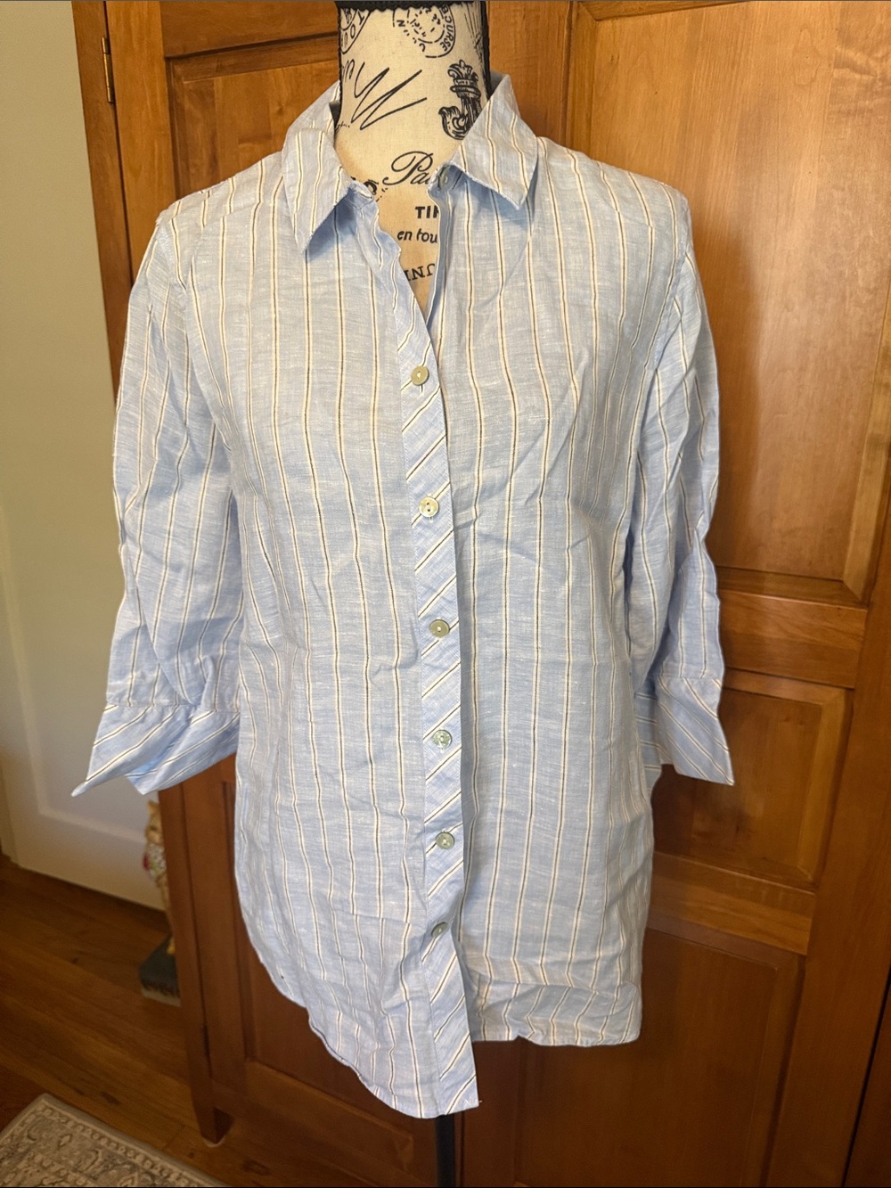 Chico's Light Blue and White Striped Button-Down Shirt